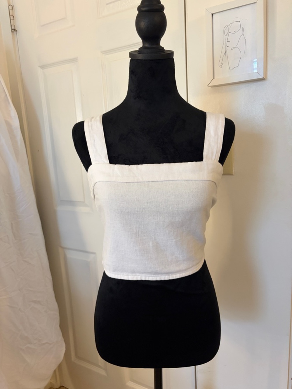 White Square-Neck Cropped Tank Top